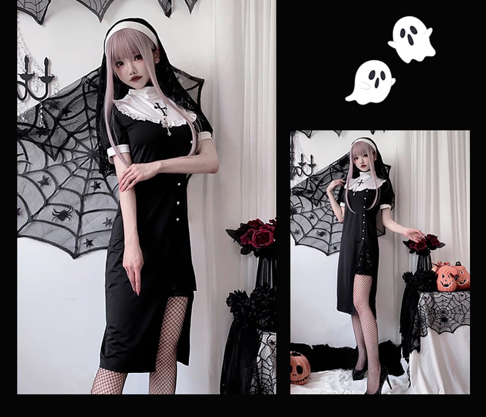 Костюм для сестры-сестры «Сексуальная монахиня на Хэллоуин» [Cedar Eight], Костюм, Косплей, 3 предмета (L)