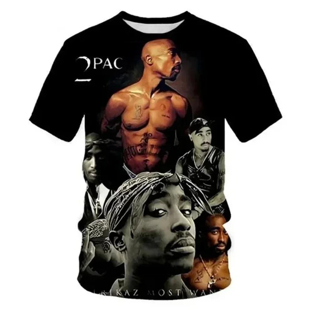 Fashionable 2pac Pattern 3D Printed Hip-hop Men's Clothing Summer Casual Fashion Round Neck Top Street Trend Harajuku Short Sleeved T-shirt