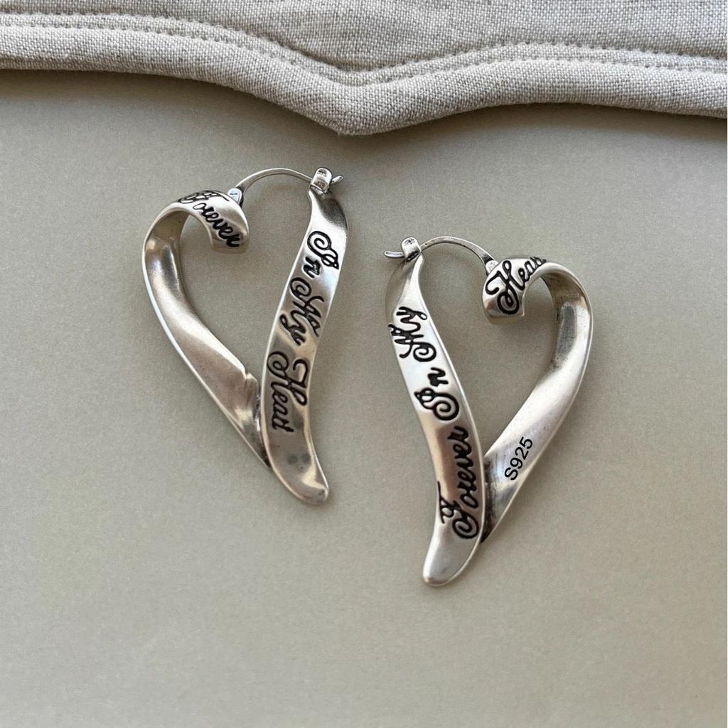925 Sterling Silver Vintage Earrings For Women Trendy Simple Retro Heart Earring Jewelry Prevent Allergy Party Accessories Gift