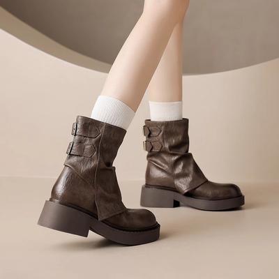 Maillard женские демисезонные ботильоны 2025 новые на толстой подошве коричневые брючные ботинки-чулки рыцарские вестерн мартинсы