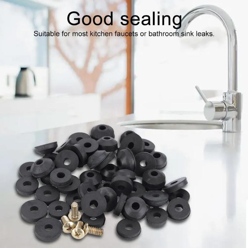 48PCS Plumbing Faucet Seal Washer O-ring Rubber Faucet Washer Assortment with Screws Flat Beveled for Repairing Faucet Leak