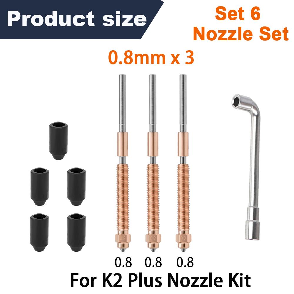 For Creality Hi/K2/K2 Pro/K2 Plus High-Flow Nozzles,Quick Change (0.2/0.4/0.6/0.8mm) High-Flow Steel-Tip Copper Nozzles&Titanium