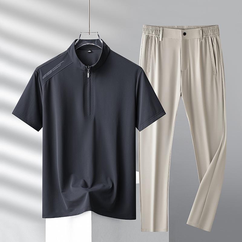 Летняя футболка с короткими рукавами Ice Silk Suit мужской повседневный спортивный комплект из двух предметов мужской спортивный костюм