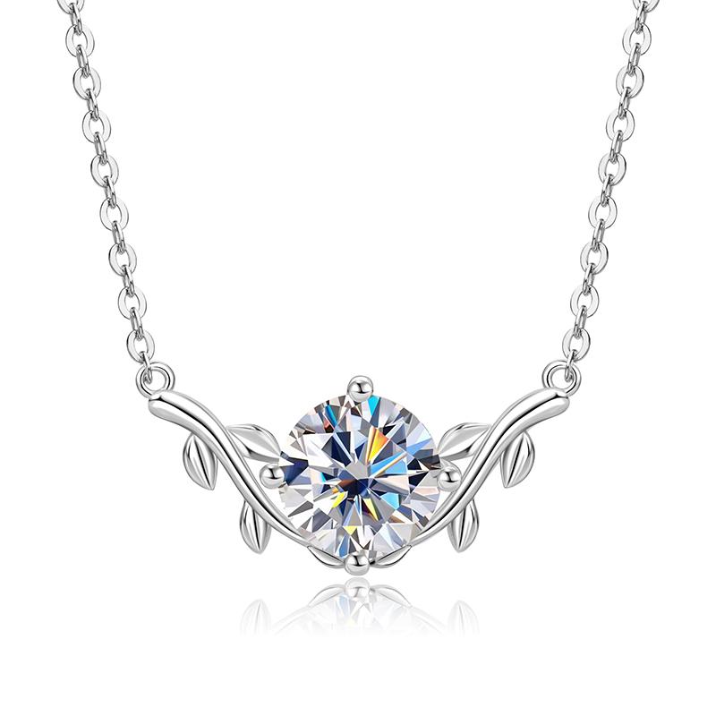New Elegant Shiny 8mm 2CT Moissanite Necklace Vine Plant V-Neck Collarbone Chain Leaf Pendant Necklace for Women Gift