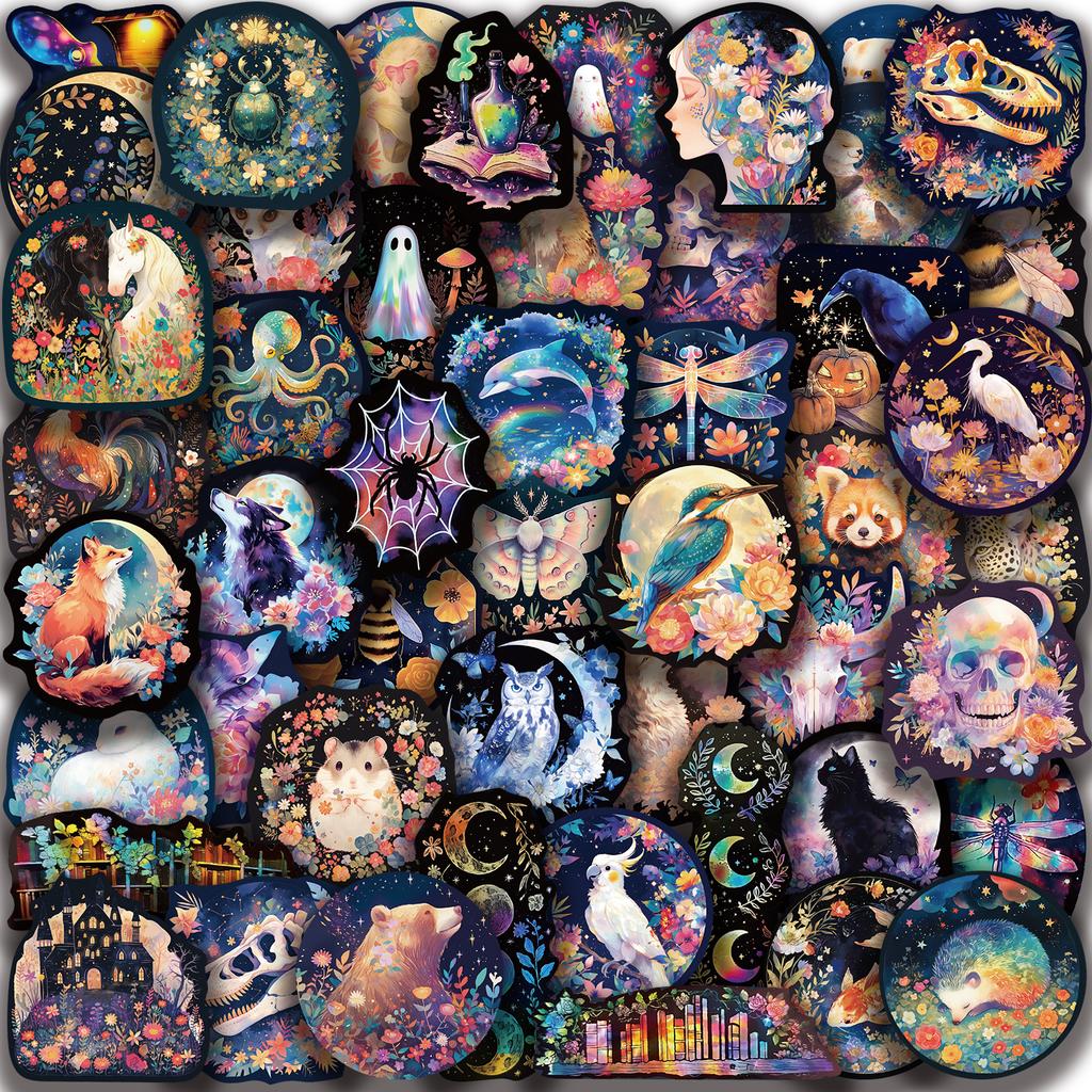 50pcs Animal Halloween Laser Sticker Laptop Decal Fantasy Graffiti Sticker DIY Decoration Mobile Phone Notebook Sticker