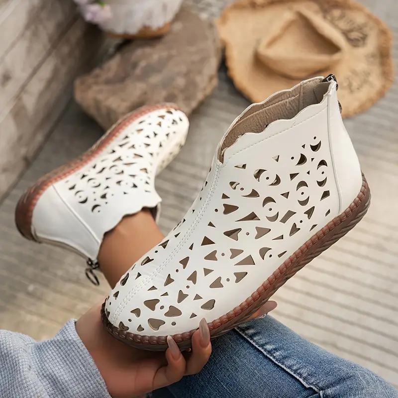 Новые легкие модные ботинки Женские весенне-летние дышащие ботильоны в британском стиле Удобные с полым задником на молнии из ПУ Женские ботинки