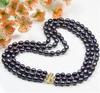 Good NEW LISTING 3Rows 8-9mm Natural South Sea Black Pearl Necklace 17-19"