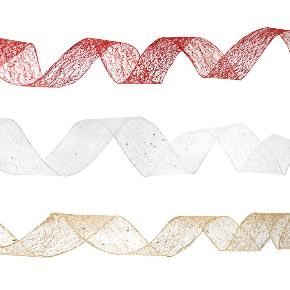 Festive 10 Meter Christmas Tree Ribbon In Colorful Gold Silver And Red Netting
