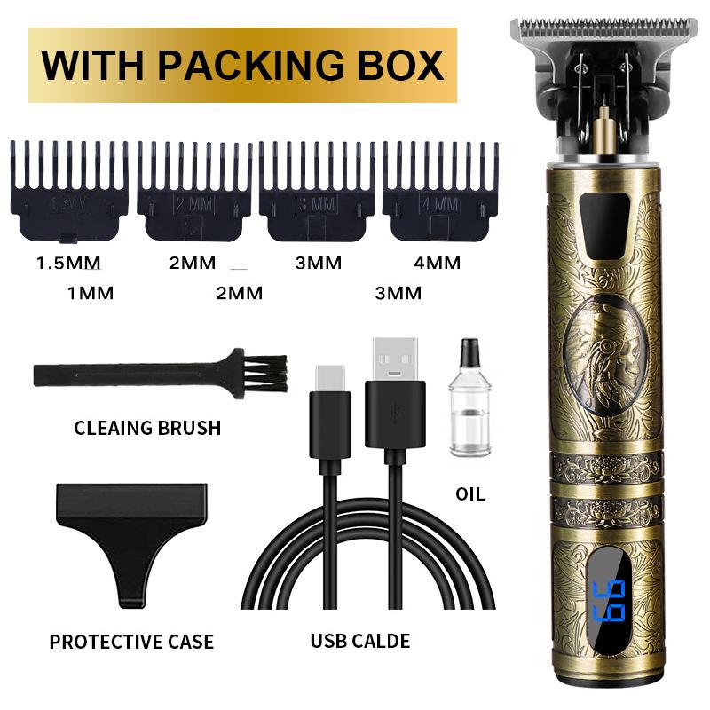 New Hair Clipper LCD Digital Display Household Hair Clipper Retro Oil Head Electric Clipper T9 Buddha Head Carving Small Clipper
