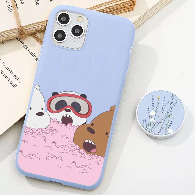 Чехол для телефона с изображением мультяшного аниме-медведя для iPhone 11 12 13 Mini Pro Xs Max 8 7 6 6S Plus X XR Solid Candy Color Case