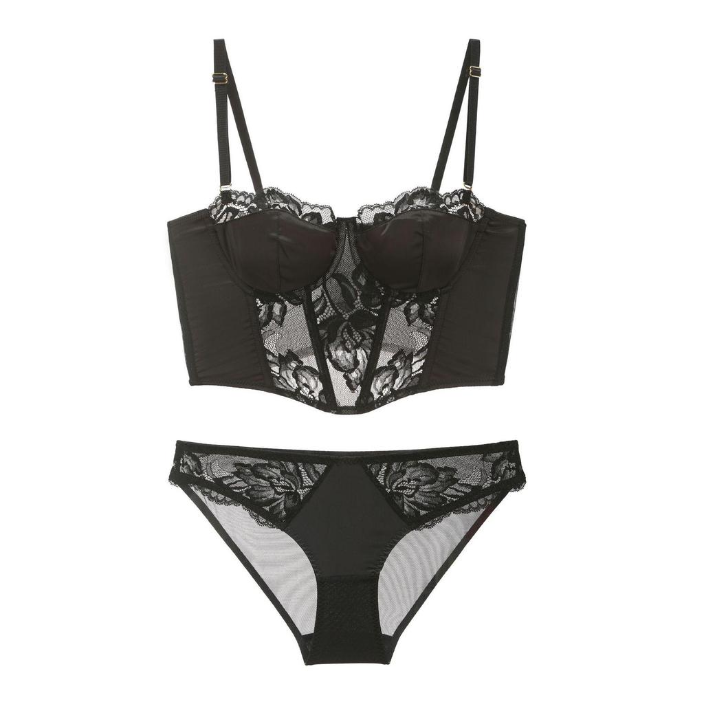 Seductive Lace Longline Corset Push-Up Bra Set for Women