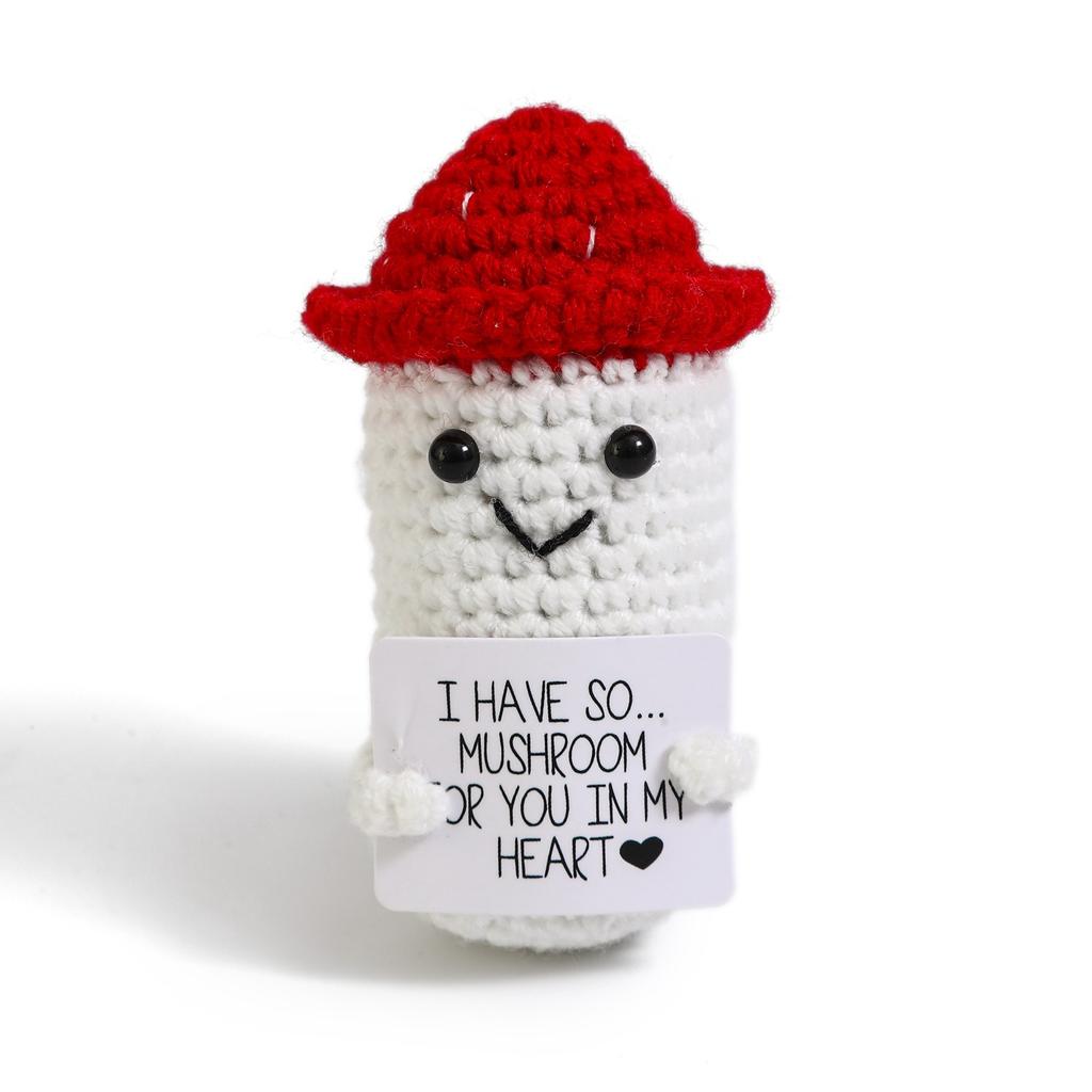 Positive Crochet Potato Doll with Card Handmade Knitted Emotional Support Hug Pocket Cucumber Ornament Room Decor Christmas Gift