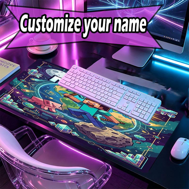 Custom Name Personalized Minecaraft Pattern Mousepad, Laptop PC Desk Mat, Decorative Desk Mat for Home Keyboard Pad Gift
