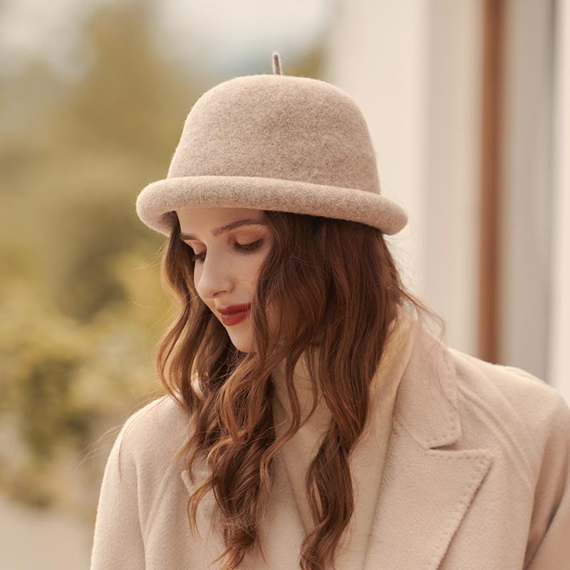 Autumn and Winter Wool Hat Women's Fashion Bucket Hat Big Eaves Dome Cute Top Hat Woolen Adult