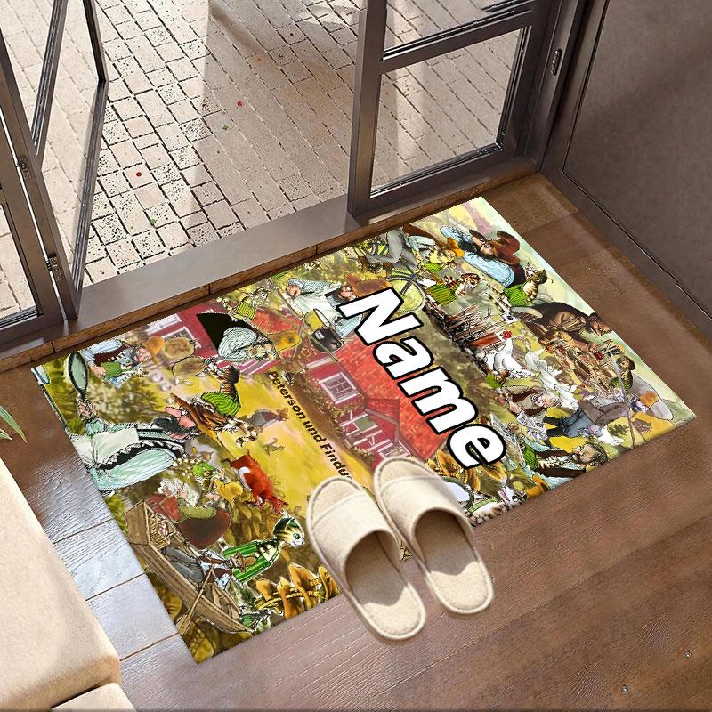Custom Name Personalized Pettersson und Findus Print Carpet, Versatile Home Decor Rug, for Playroom, Apartment, Balcony, Entryway, Hallway Gift
