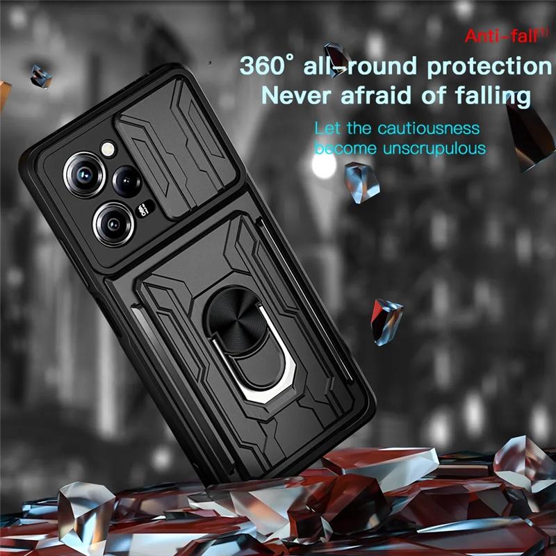 Ring Armor Card Slot Case For Samsung Galaxy A54 A53 A04S A14 S21 S22 S23 Ultra Plus Xiaomi Redmi Note 11 iPhone 14 13 12 11 Pro Max Shockproof Cover