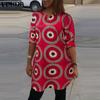 Женская свободная длинная блузка с круглым вырезом и рукавом 3/4 в стиле ретро с геометрическим принтом