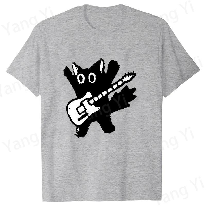Fashion Unisex Tshirt Guitar Black Cat Print Designed Unisex Women Shirt Summer Casual Oversized Loose Couples TShirts Street