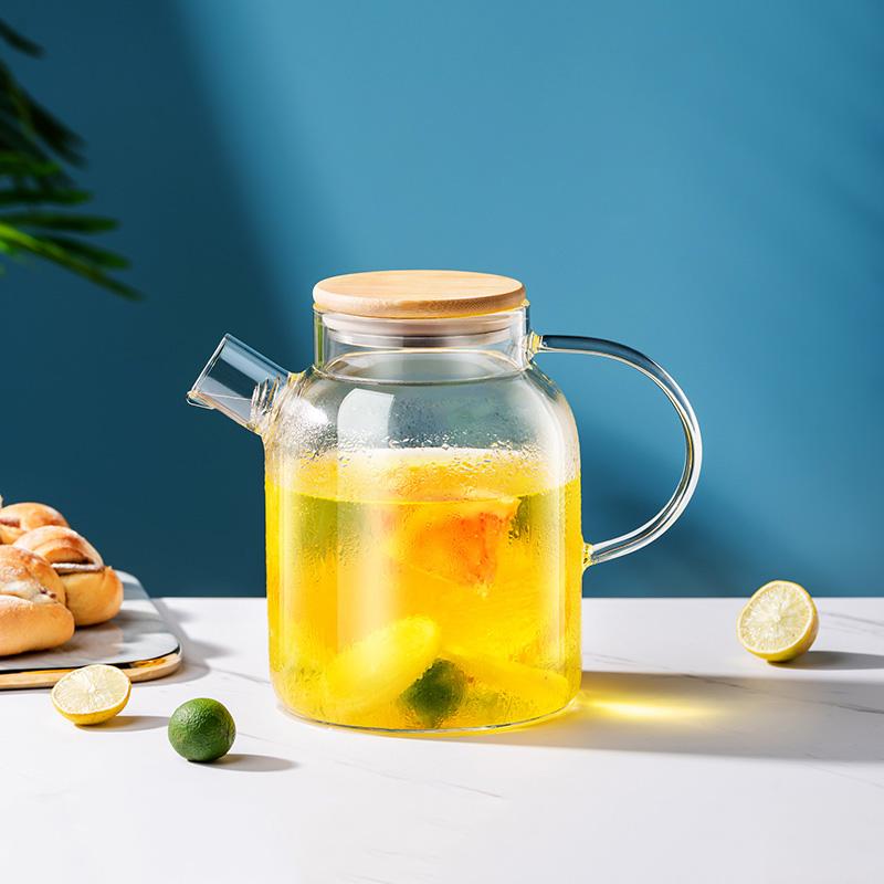 Round Spout Glass Water Jug Large Capacity Transparent Heat Resistant Kettle Lemon Tea Scented Tea Cold Water Bottle