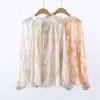 Fashion Tie-dyed Pressed Pleat Women Blouse Long Sleeve Bow Tie Collar Chiffon Shirt Woman Elegant Loose Casual Tops 29343