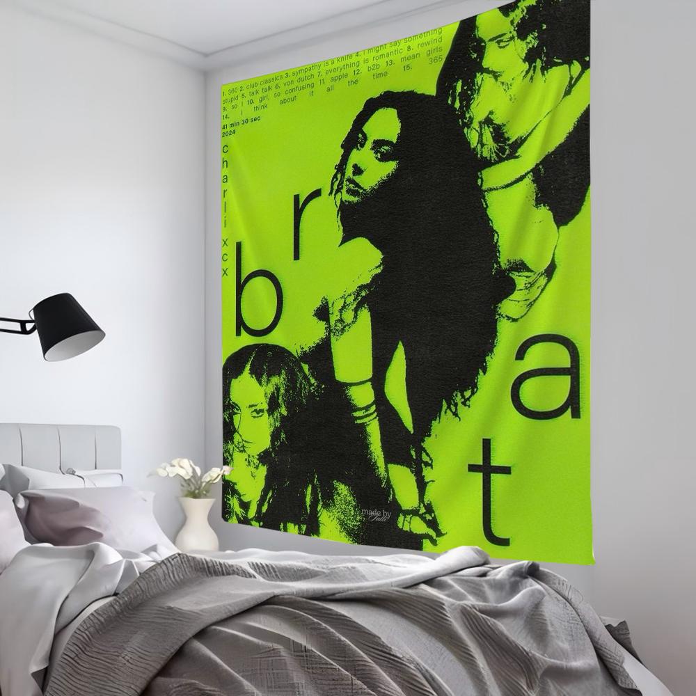 Brat Music Album CCharli Singer Xcx Tapestry Room Decor Wall Cloth Party Hanging Background Room Decor Baby Room
