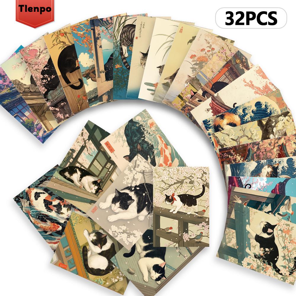 32 шт., Винтажные японские открытки с кошками, Почтовые открытки, Поздравительные открытки, Открытки для DIY, Сувенирные открытки, Украшения