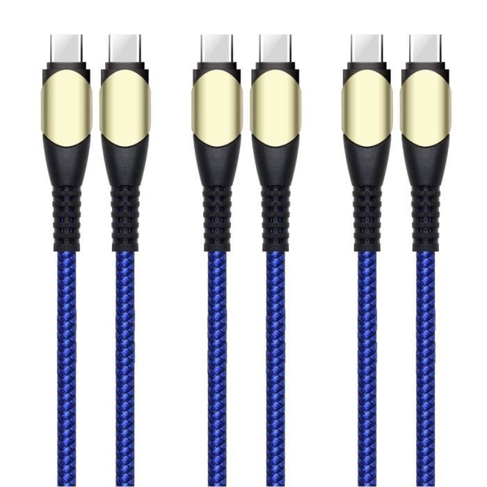 Lot de 3 Câble USB-C vers USB-C Rapide 60W pour Samsung Xiaomi Redmi OPPO - Nylon Renforcé 1M Bleu