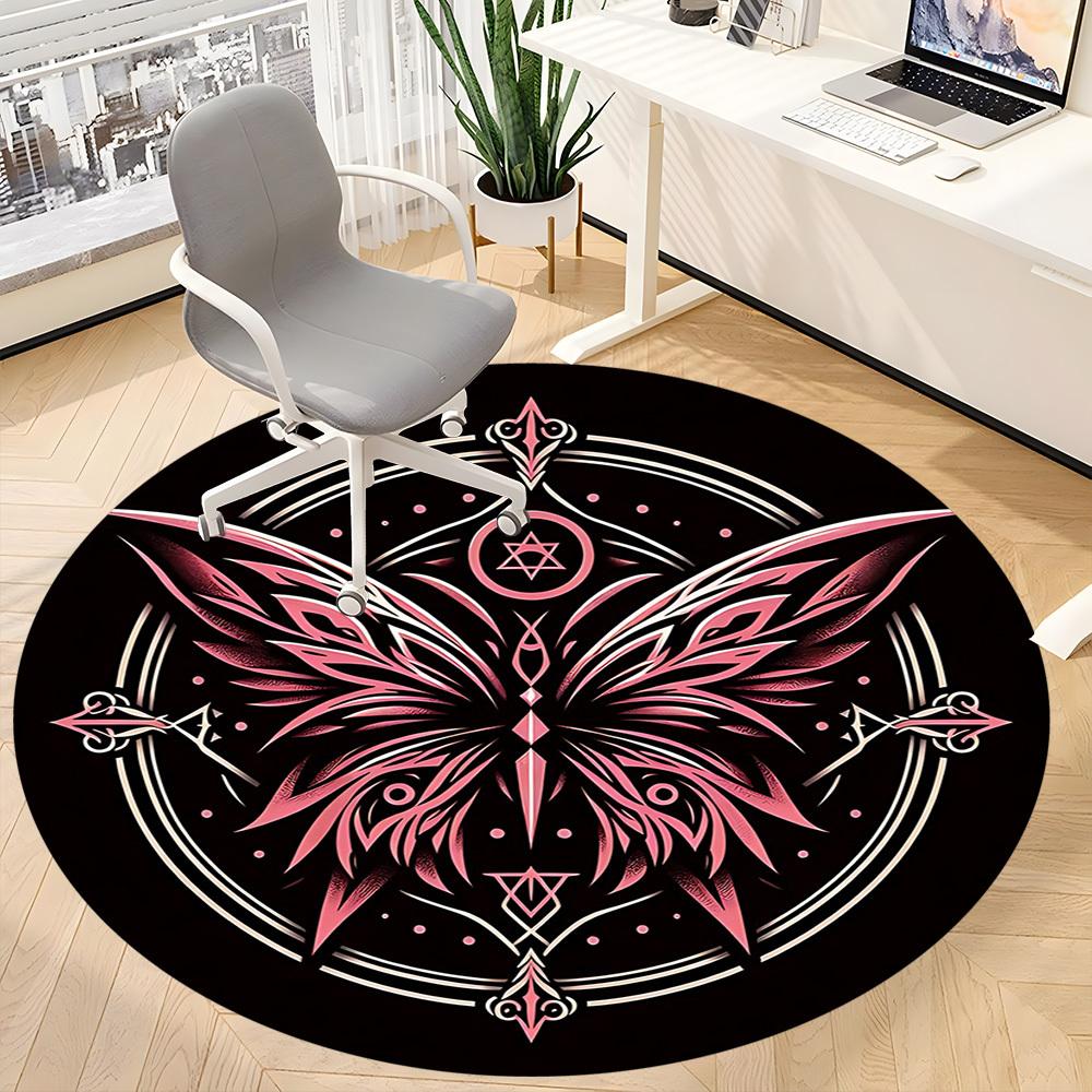 1pc Butterfly Mandala Office Round Area Rug, Under Office Chairs Bedroom Living Room Home Decor, Room Deco, Available in Various Sizes