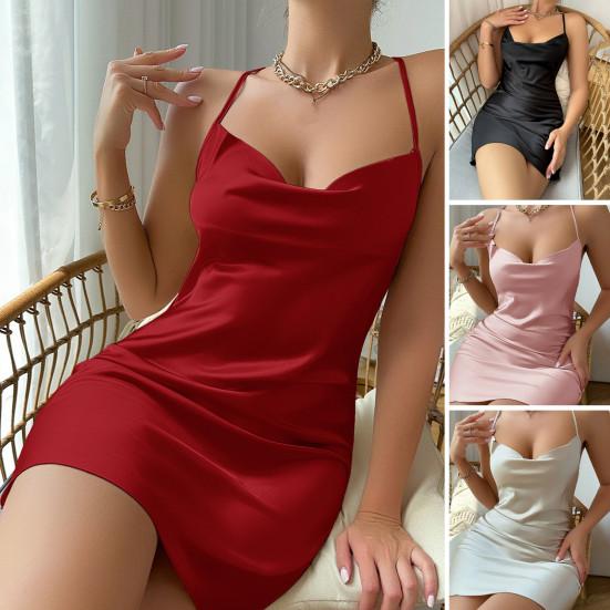 Летняя женская ночная рубашка с глубоким вырезом, атласная, шелковистая, без рукавов, тонкая, дышащая, облегающая, однотонная
