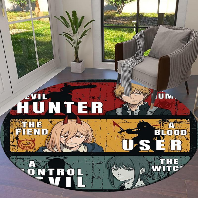 Chainsaw Man Round Area Rug Carpet Rug For Living Room Bedroom Sofa Playroom Decor Nonslip Floor Mat