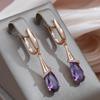 Purple Zircon Drop Earrings For Women With Rose Gold Color