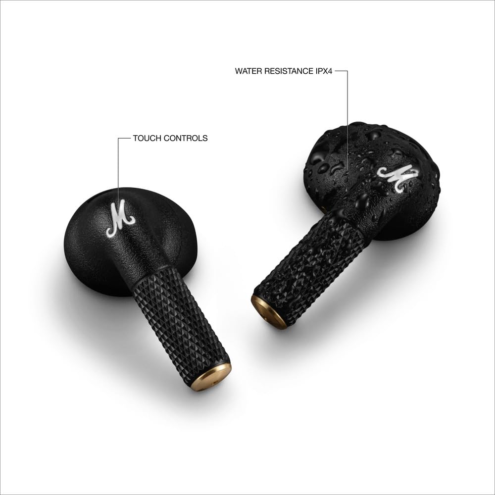 Беспроводные наушники-вкладыши Marshall Minor IV, Черные, Bluetooth, Зарядка Qi и Поддержка звонков [Официальный японский продукт]