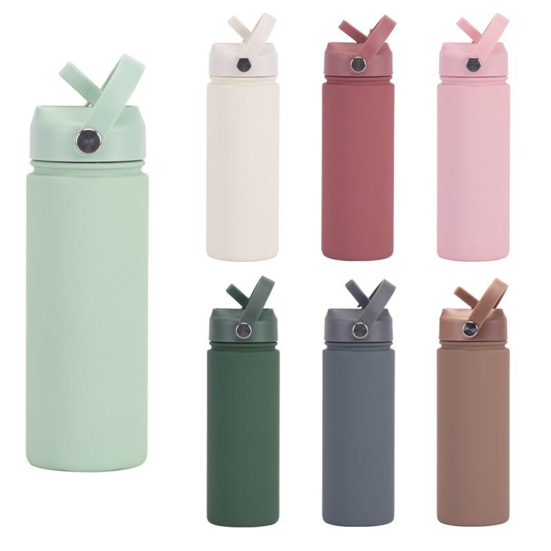 550ml Stainless Steel Insulated Travel Water Bottle With Wide Mouth Carry Strap Sip Lid Outdoor Sports Daily Use