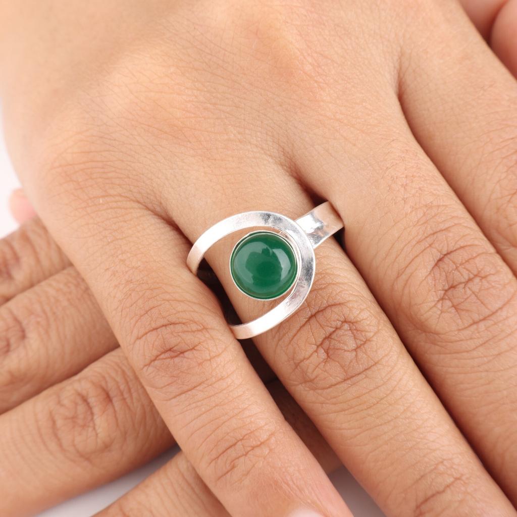 Natural Green Onyx Cab Gemstone 925 Sterling Silver Jewelry Handmade Women Ring RR-68-31