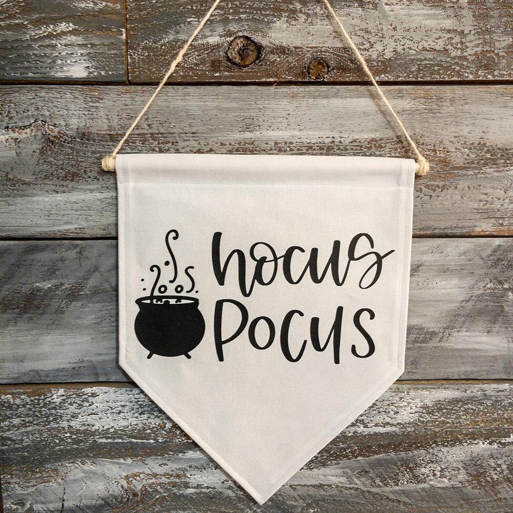 Hocus Pocus Fall Party Decorations Supplies Pennant Flag Halloween Home Decor Canvas Banner Halloween Sign Hanging Wall Art