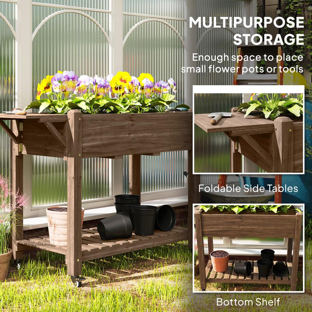46 x 94cm Wooden Raised Planter, with Shelves - Carbonised