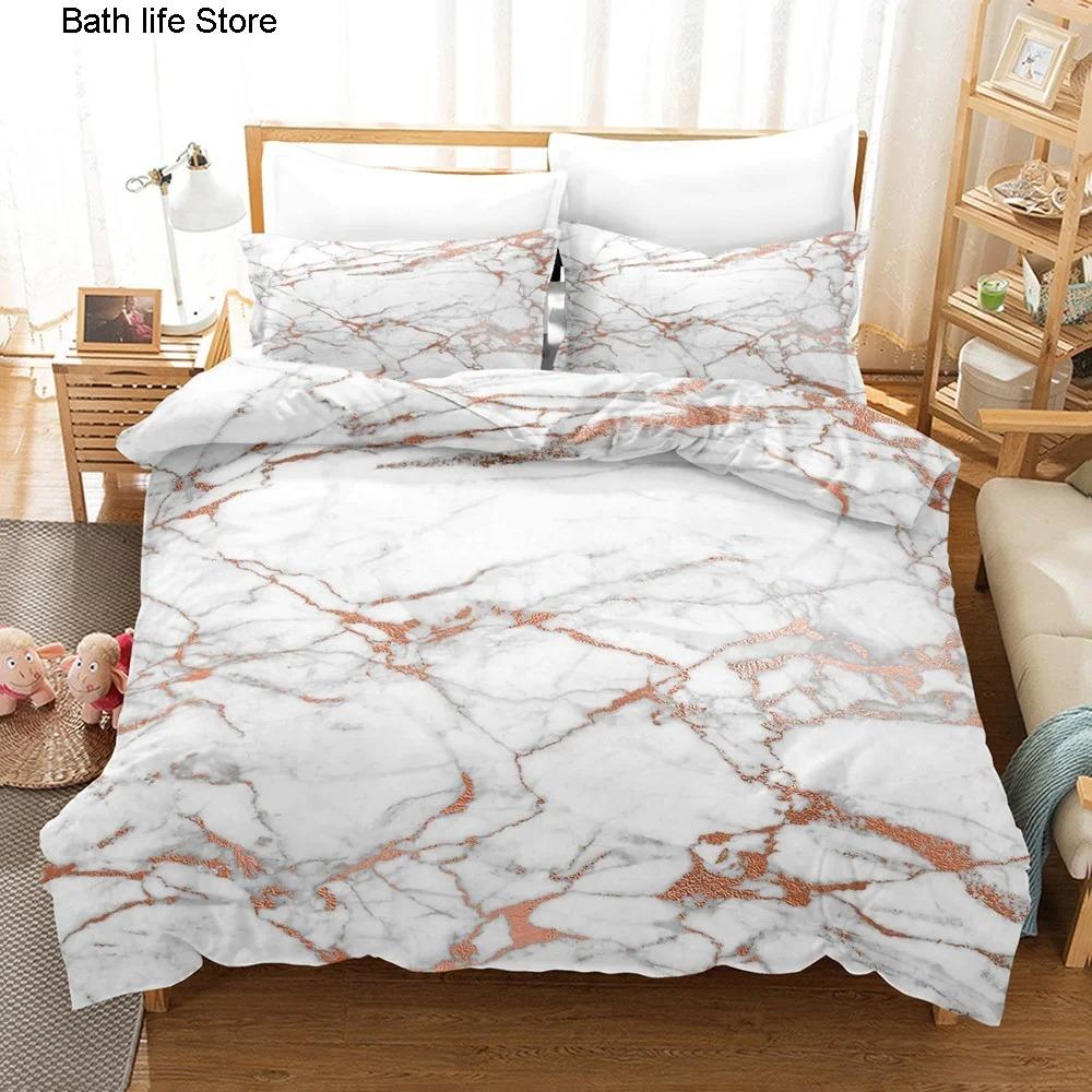 Gold White Marble Bedding Set Luxury Duvet Cover Queen King Size Soft Comforter Bed Linen for Adults