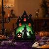 Reusable Halloween Ornament Witch Wooden Table Centerpiece, Spooky Castle Black Cat Standing Matte Decoration Tabletop for Party, Desk