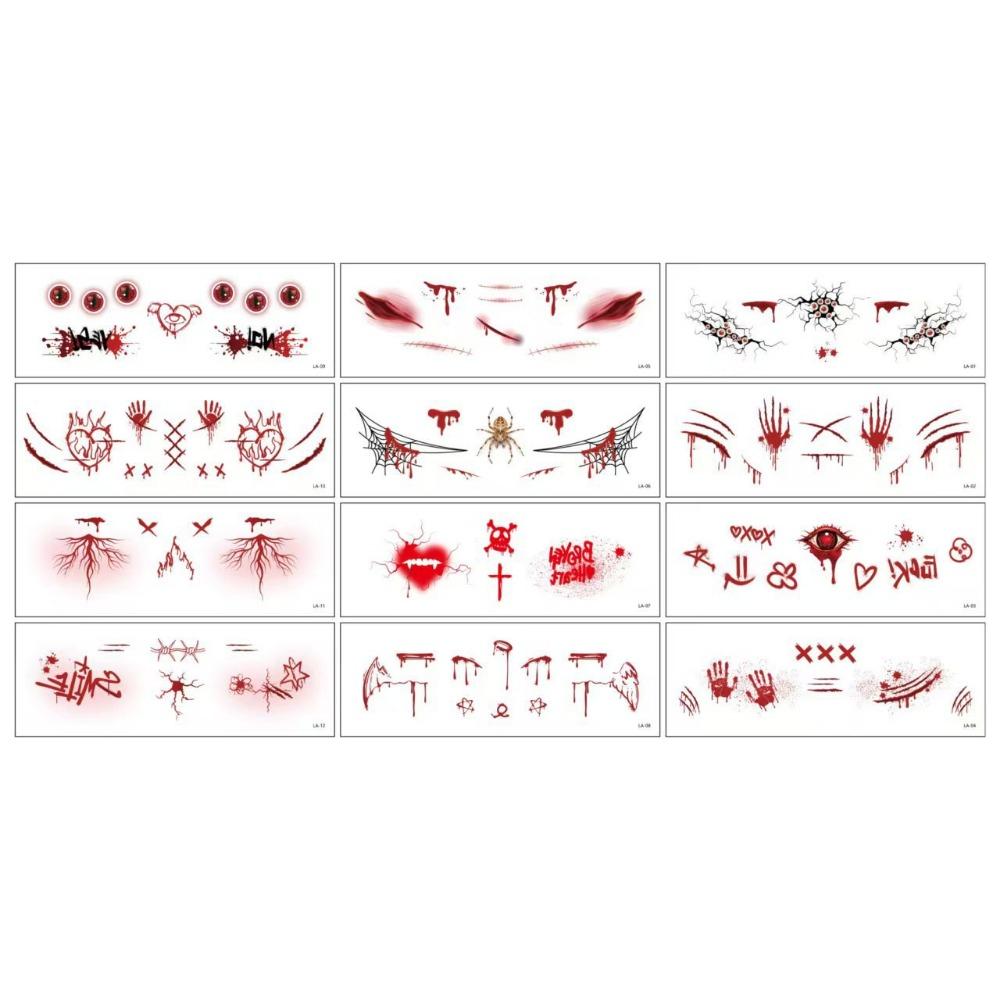 12 шт. Водонепроницаемые татуировки на лицо на Хэллоуин, Портативные наклейки на лицо летучая мышь на Хэллоуин, Усиление атмосферы