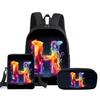 Guitar Print Three Piece Set Rucksacks for Boys Plus Girls Best Gifts 2D Flat Animated School Carrier for Children