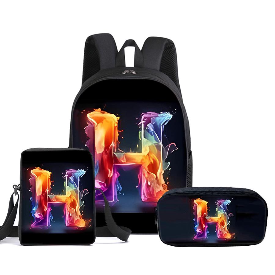 Guitar Print Three Piece Set Rucksacks for Boys Plus Girls Best Gifts 2D Flat Animated School Carrier for Children
