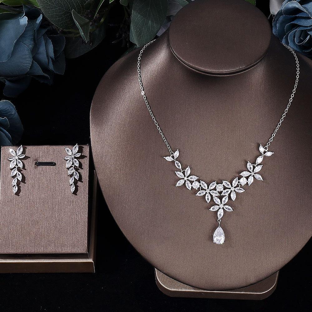 Ювелирные изделия в европейском и американском стиле, ожерелье с каплями воды из циркона, женственное свадебное платье, высококачественные свадебные украшения, комплект сережек-гвоздиков