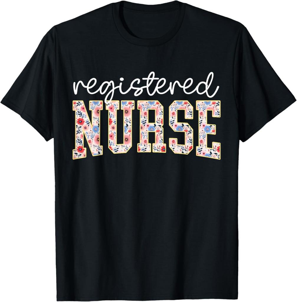 RN Nurse Floral Print Registered Nurse Nursing School Women T-Shirt