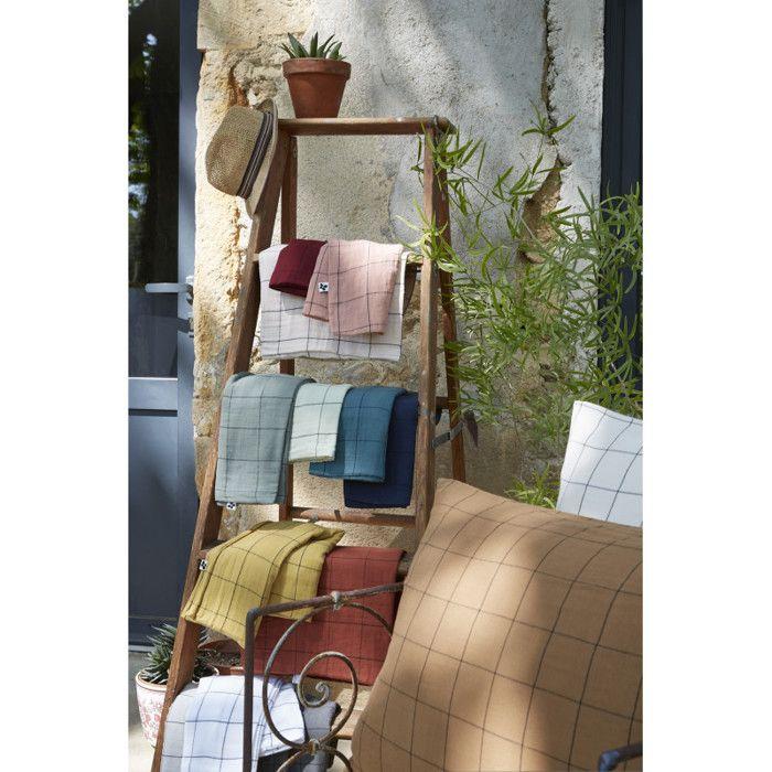 Taie d'oreiller Tissé-teint grands carreaux Déco "Gaïa Match" 60 x 60 cm & 50 x 70 cm "Gaze de Coton" - Gaïa Match Eucalyptus - 50 x