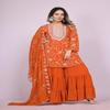 Rust Orange Embroidered Sharara Suit