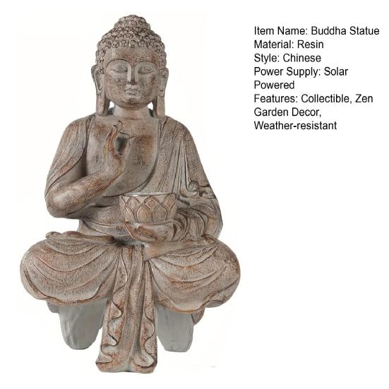 Статуя солнечного Будды, скульптура медитирующего Будды из смолы с лотосным светом, декор для дзен-сада, освещенная фигурка Будды для патио, двора, дома