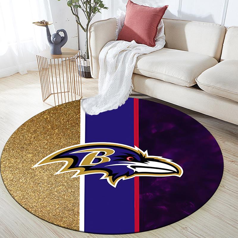 Baltimore Ravens2 Round Area Rug,Carpet Rug for Living Room Bedroom Sofa Playroom Decor,Non-slip Floor Mat