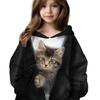 Милый кот в черной толстовке с 3D-графикой на молнии, стильная толстовка для девочек и детей, уникальная идея подарка, праздничная повседневная одежда