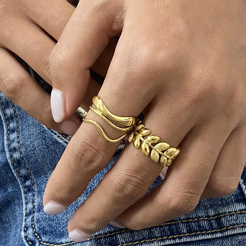 Uworld Exquisite And Fashionable Leaf Texture Layered Ring 2pcs Set Minimalist Rings Gift For Her
