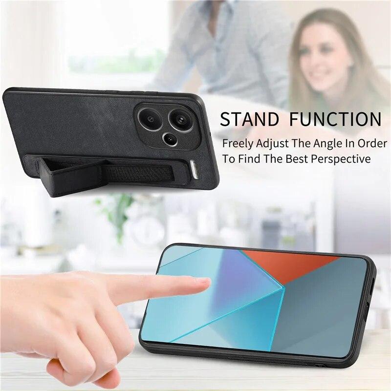 Кожаный чехол-держатель с ремешком на запястье для XiaoMi 15T 14T Pro 13T 12T 11T 10T POCO X7 Pro X6 X5 RedMi 13C 15C RedMi Note 13 12 Pro Plus 11 11S